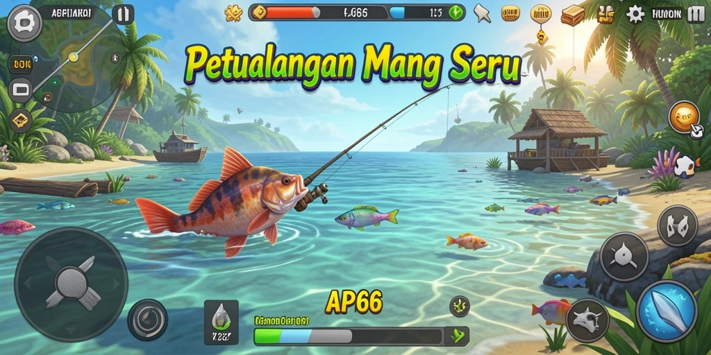 Tampilan gameplay seru saat menangkap berbagai jenis ikan.
