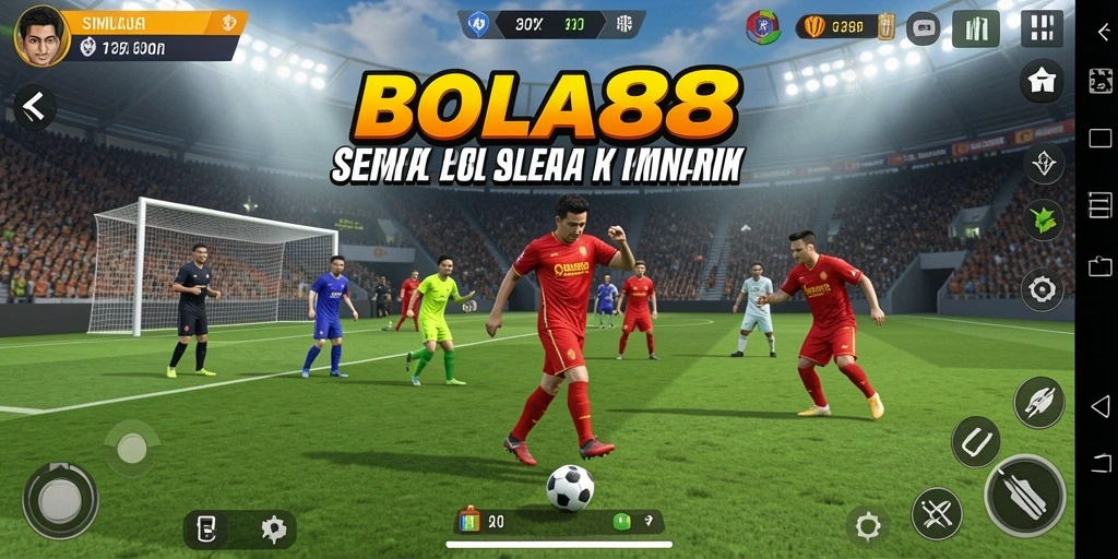 Tangkapan layar utama BOLA88 menampilkan gameplay simulasi sepak bola yang dinamis dan mendebarkan.