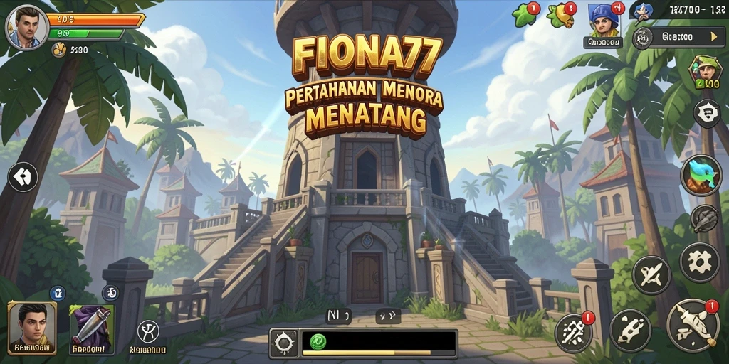 Tangkapan layar gameplay <strong>FIONA77</strong> dengan menara yang sedang beraksi melawan musuh.
