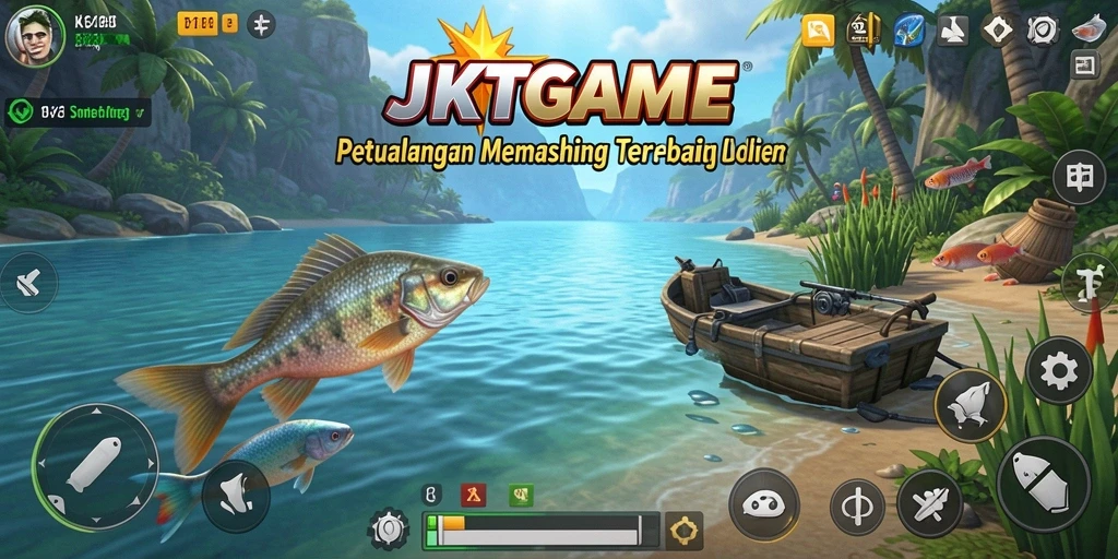 Tampilan gameplay JKTGAME dengan momen menangkap ikan.