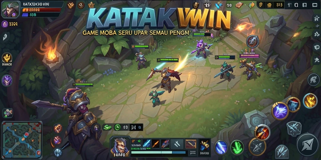 Tangkapan layar gameplay KATAKWIN yang menampilkan pertempuran epik.