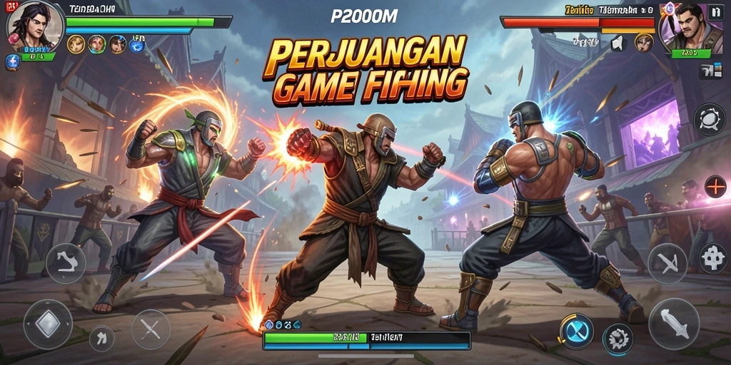Screenshot P200M menampilkan karakter bertarung dalam grafis yang menakjubkan.
