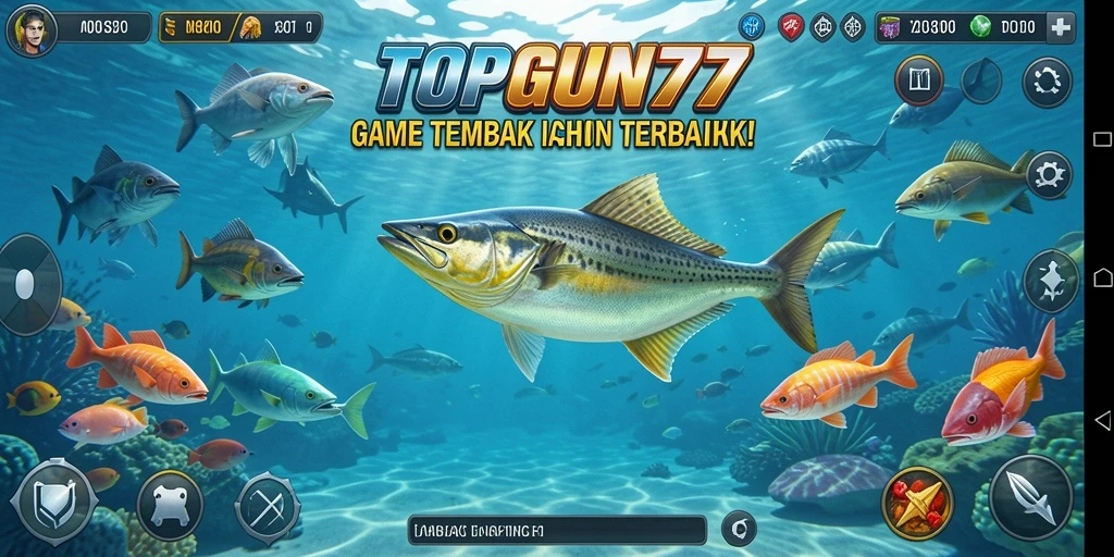 Tampilan gameplay seru dalam TOPGUN77 saat menangkap ikan.